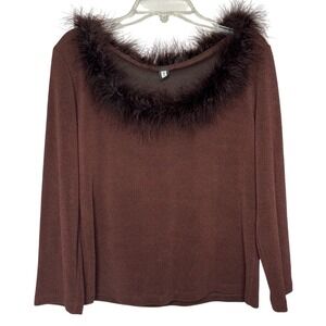 Vintage Y2K Sirens Brown Faux Fur Off Shoulder Top womens M Whimsigoth